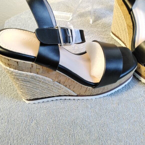 Viapipa Black Strappy Wedge Sandals Espadrille Size 6 Ankle Strap Platform heel - Picture 3 of 13